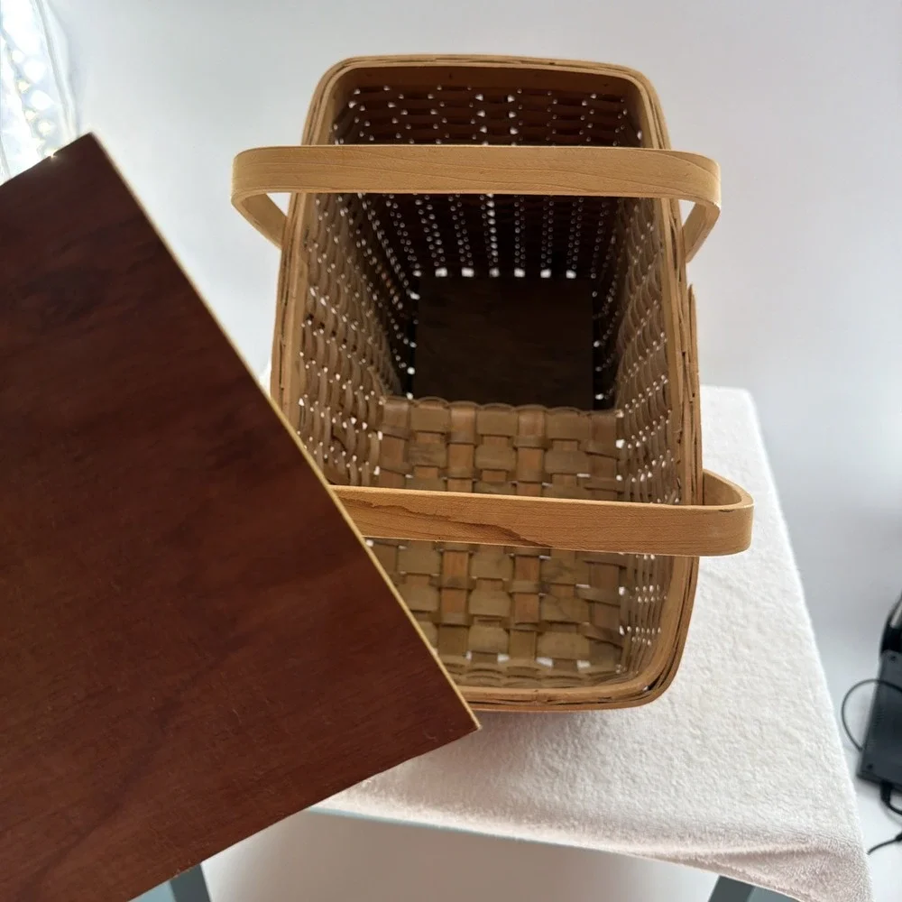 Wood Stair Step Basket Rustic Woven Cottage Farmhouse Storage Decorative